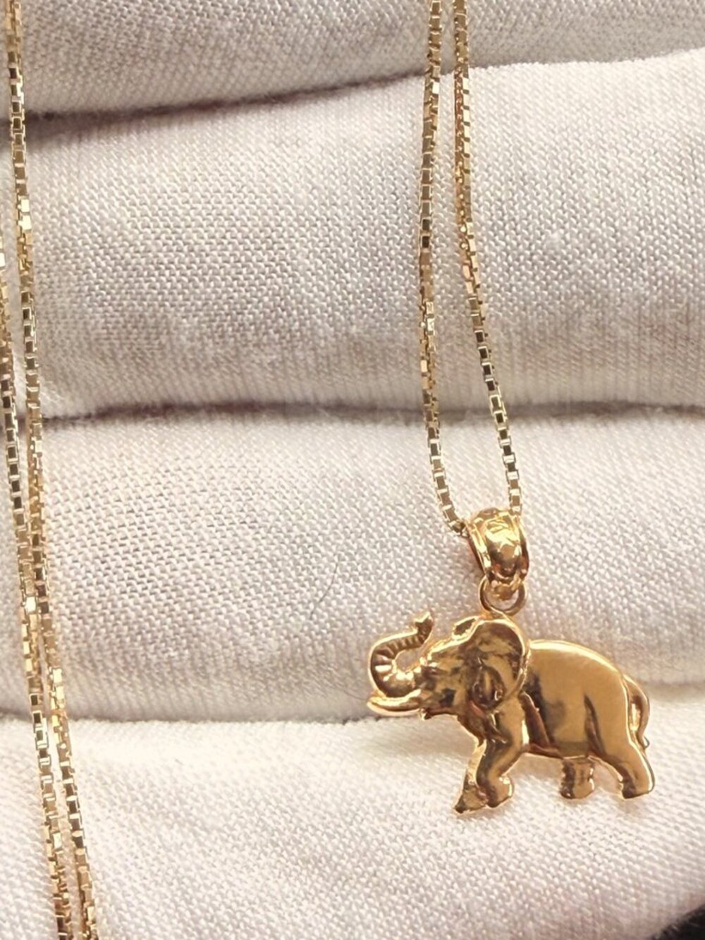 14K Yellow Gold Elephant Pendant with Yellow Gold 0.8mm Box Chain - 18 inch